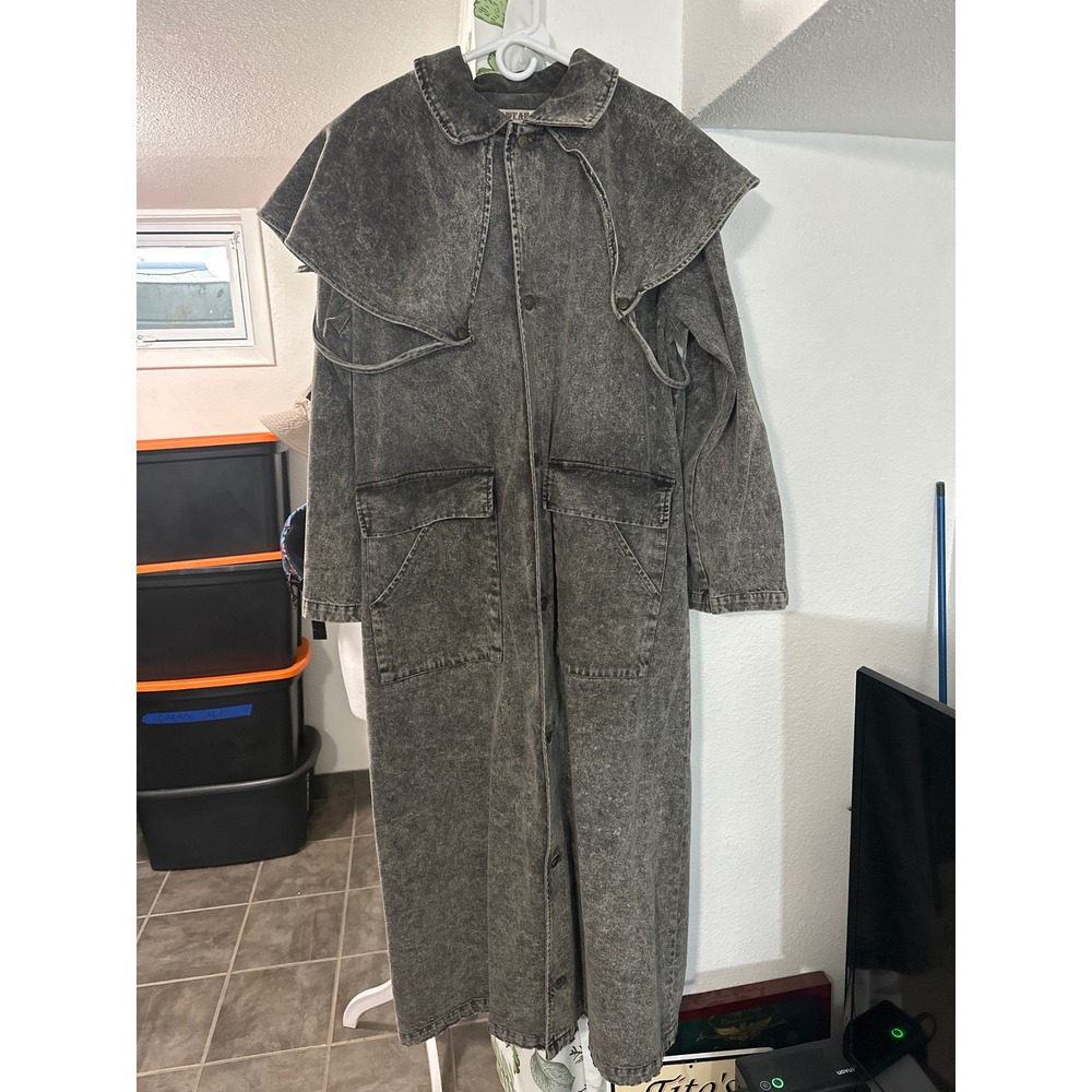 Vintage Broken Spear Cattle Co Denim Duster Coat Acid Wash Western Cape Gray L